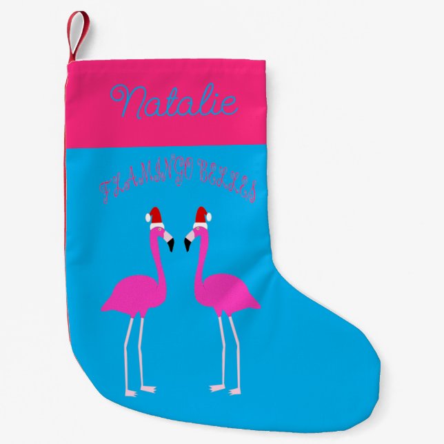Meia De Natal Pequena Personalizado Flamingos Flamingo Belles de Natal (Frente)