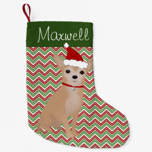 Meia De Natal Pequena Personalizado Tan Chihuahua com Santa Hat