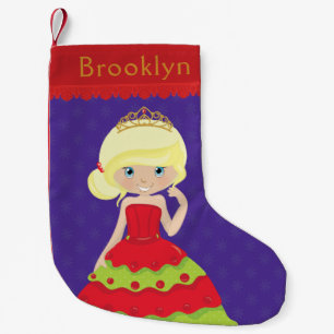 Meia De Natal Pequena Personalizar princesa de Natal loira