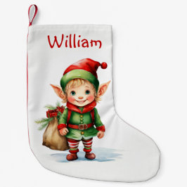 Meia De Natal Pequena Personalize o elfo de Natal com um saco de present