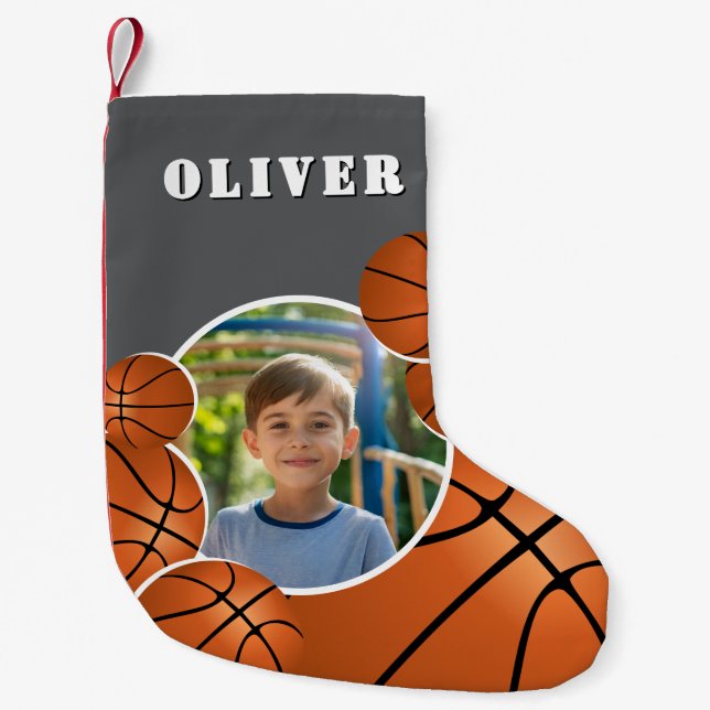 Meia De Natal Pequena Personalized Basketball Ball Football Boy Photo  (Frente)