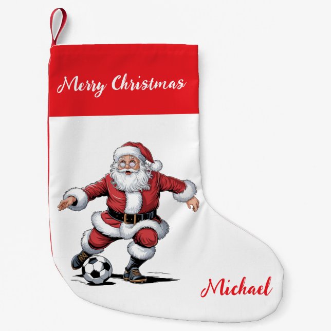 Meia De Natal Pequena Personalized Merry Christmas Santa Claus Soccer    (Frente)