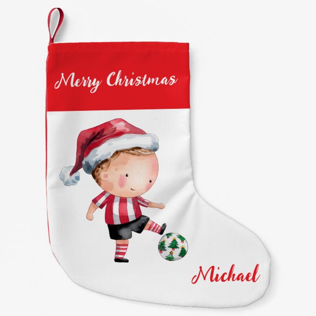 Meia De Natal Pequena Personalized Merry Christmas Santa Claus Soccer    (Frente)