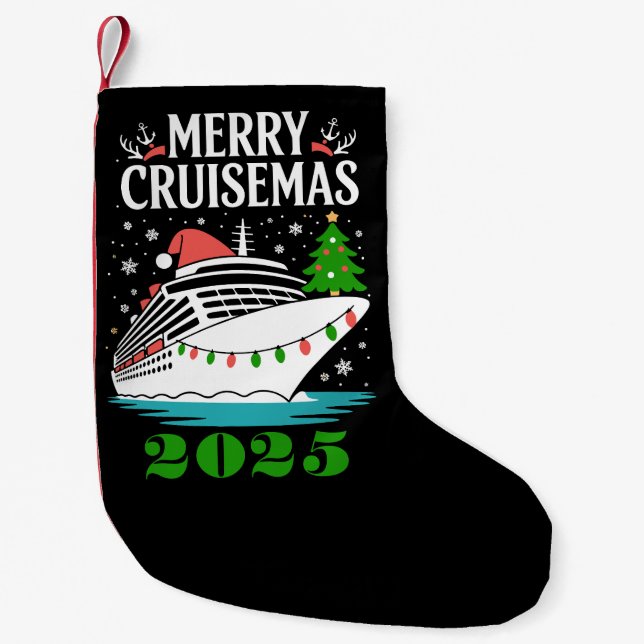 Meia De Natal Pequena Personalized Merry Cruisemas Cruise Ship Family  (Frente)
