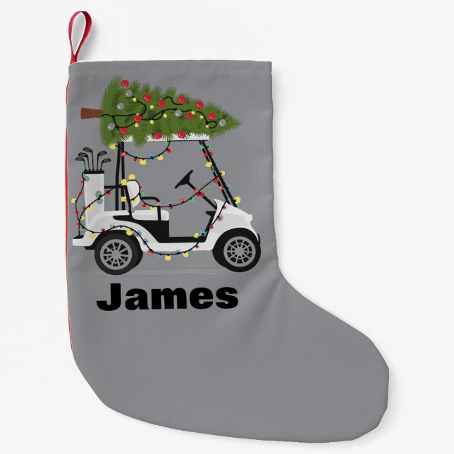 Meia De Natal Pequena Personalized Name Golfer Christmas Golf Cart Xmas  (Frente)