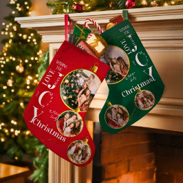 Meia De Natal Pequena Personalized Red and Green Photo Monogram Name
