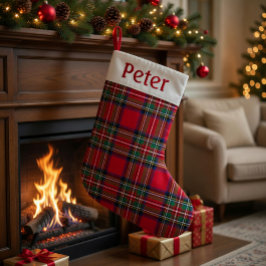 Meia De Natal Pequena Personalized Red Tartan Christmas Stocking 