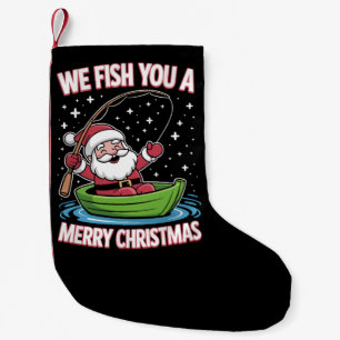 Meia De Natal Pequena Pescador de Natal Pescado Legal Papai Noel