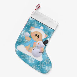 Meia De Natal Pequena Pestanejo de Natal de porco e boneco de neve