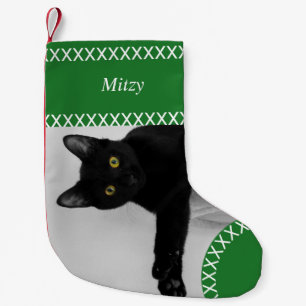 Meia De Natal Pequena Pet Black Cat personalizado verde de Natal