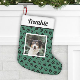 Meia De Natal Pequena Pet Dog Green e Black Paw imprime fotos personaliz