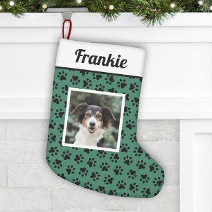 Meia De Natal Pequena Pet Dog Green e Black Paw imprime fotos personaliz
