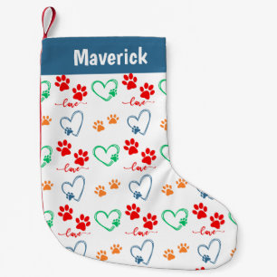 Meia De Natal Pequena Pet Dog Paw Print Personalizado