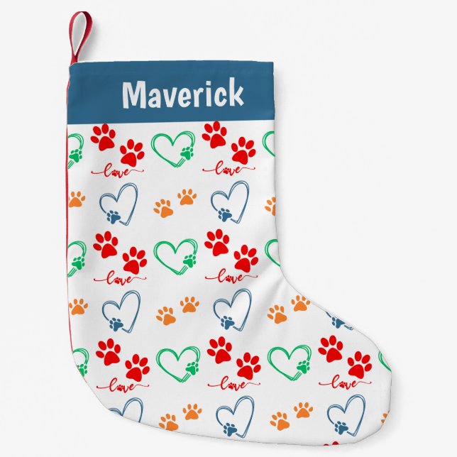 Meia De Natal Pequena Pet Dog Paw Print Personalizado (Frente)