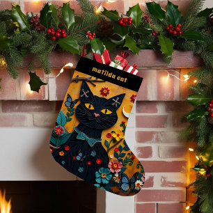 Meia De Natal Pequena Pet Natal Pet Art Black Cat Stok