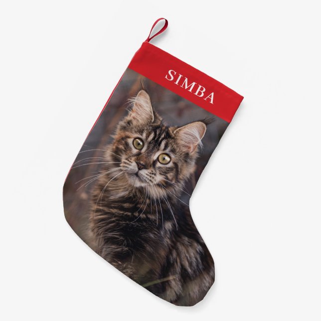 Meia De Natal Pequena Pet Personalizado de Foto de Cat (Frente (Pendurada))