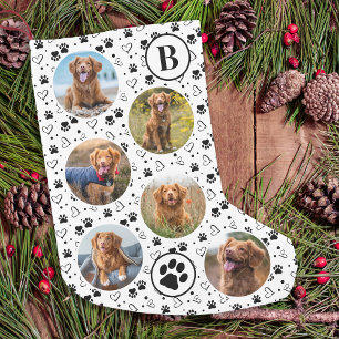 Meia De Natal Pequena Pet Photo Black Glitter Paw Imprime Cachorro