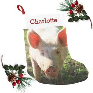 Meia De Natal Pequena Pet Pig Lover Foto e Nome Personalizados