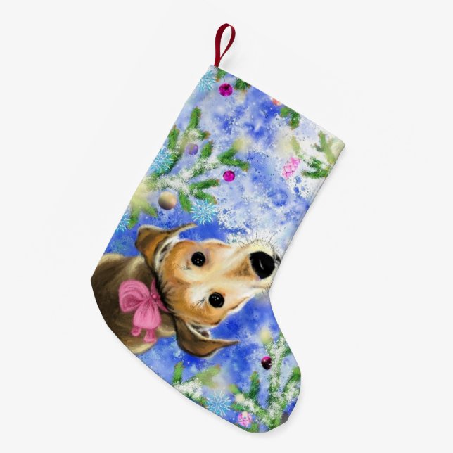 Meia De Natal Pequena Pets Gift Christmas Stocks com Little Puppy (Frente (Pendurada))