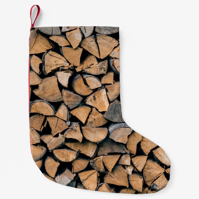 Meia De Natal Pequena Pile of brown firewood (Frente)