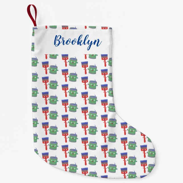 Meia De Natal Pequena Pincel de pintura e personagens de desenho animado (Frente)