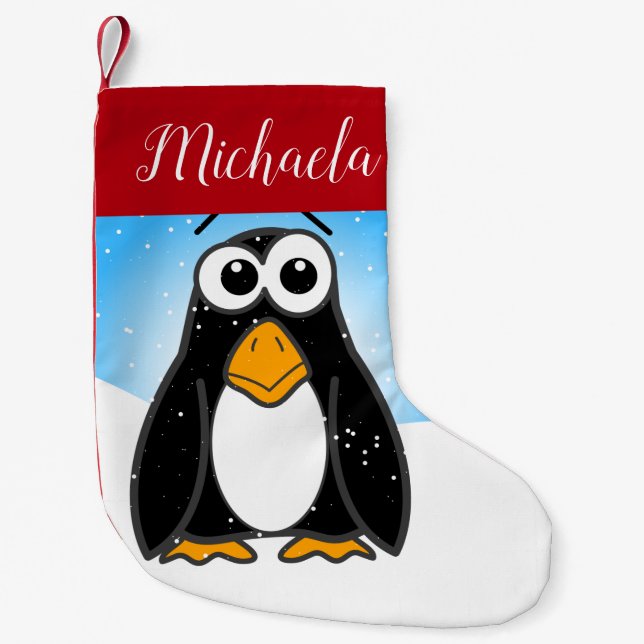 Meia De Natal Pequena Pinguim bonito com flocos de neve Blue Sky Kids Ca (Frente)