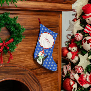 Meia De Natal Pequena Pinguim cúmulo e flocos de neve monogramados