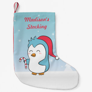 Meia De Natal Pequena Pinguim de Natal bonito com Boné e doce cané