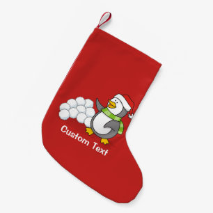Meia De Natal Pequena Pinguim de Natal com bolas de neve balançando