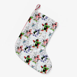Meia De Natal Pequena Pinguim de Natal patinando