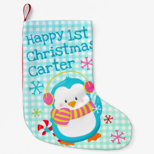 Meia De Natal Pequena Pinguim Feliz Adorável Natal Moderno do Bebê 1º