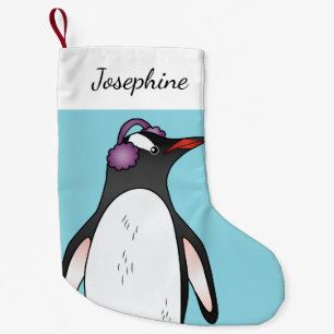 Meia De Natal Pequena Pinguim Gentoo Fofo Usando Proteção Auditiva no Az