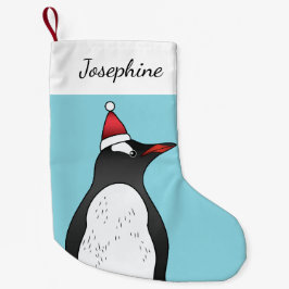 Meia De Natal Pequena Pinguim Gentoo Fofo Vestindo um Chapéu de Papai No