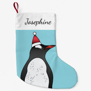 Meia De Natal Pequena Pinguim Gentoo Fofo Vestindo um Chapéu de Papai No
