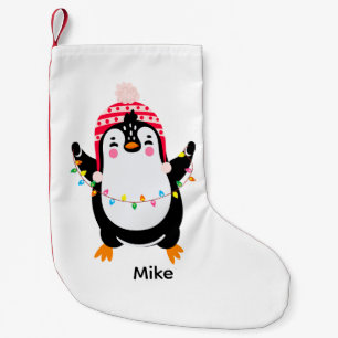 Meia De Natal Pequena Pinguim Grelha com Luzes de Natal
