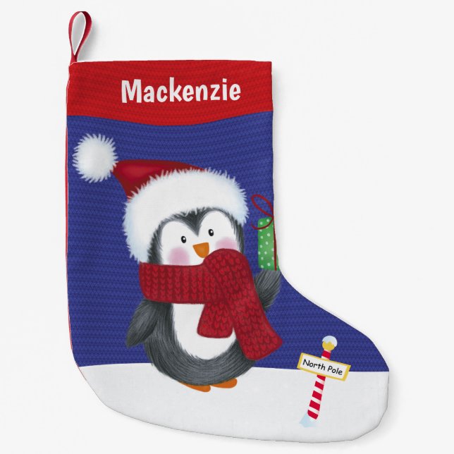 Meia De Natal Pequena Pinguim Personalizado (Frente)