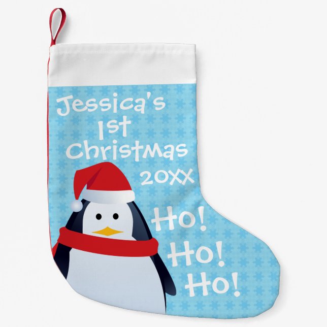 Meia De Natal Pequena Pinguim - Primeiro Natal Personalizado (Frente)