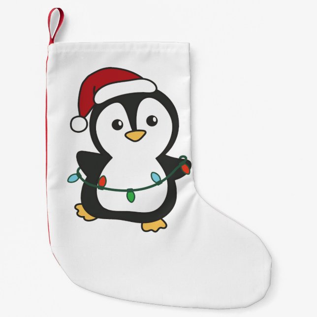 Meia De Natal Pequena Pinguins de Natal de Inverno Pinguins (Frente)
