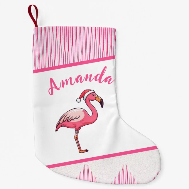 Meia De Natal Pequena Pink e Flamingo Branco bonitos (Frente)