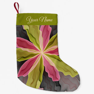 Meia De Natal Pequena Pink Green Anthracite Fantasy Flor Nome Fractal