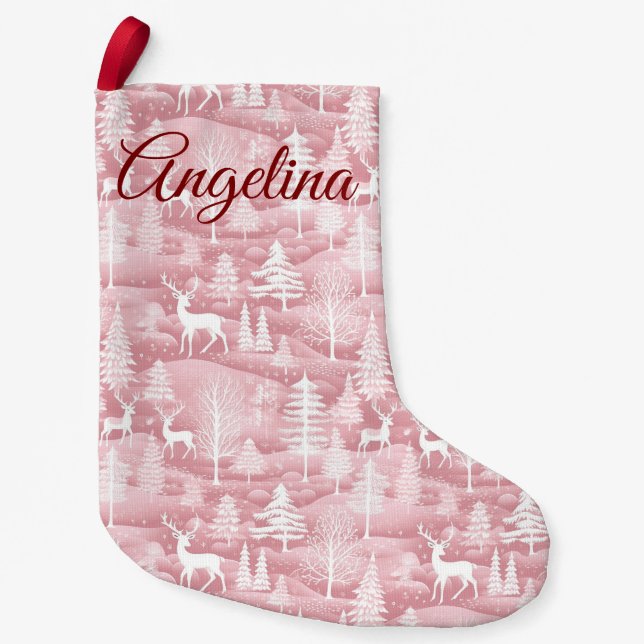 Meia De Natal Pequena Pink Woodland Christmas Stocking (Frente)