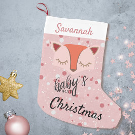 Meia De Natal Pequena Pink Woodland Fox Primeiro Natal Stox