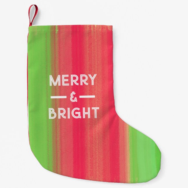 Meia De Natal Pequena Pintado à Mão Alegre e Brilhante (Frente)