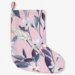 Meia De Natal Pequena Pintado à mão, com um elástico roxo elegante, flor