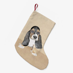 Meia De Natal Pequena Pintado de Cachorro Basset - Arte Cachorro Origina