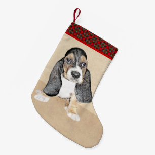Meia De Natal Pequena Pintado de Cachorro Basset - Arte Cachorro Origina