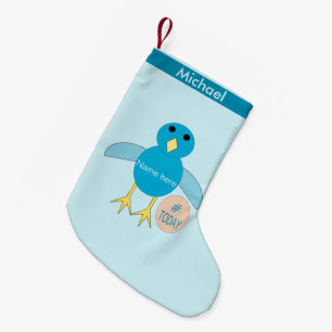 Meia De Natal Pequena Pintinho de Criança Azul Personalizada de Boazinho