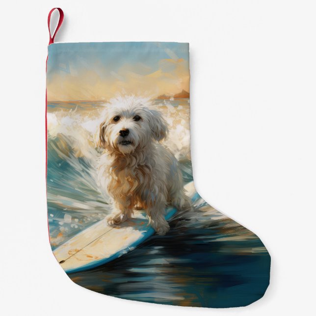 Meia De Natal Pequena Pintor De Surfe De Praia De Coton De Tulear (Frente)
