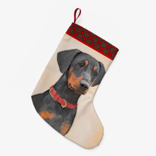 Meia De Natal Pequena Pintura Alemã Pinscher Pintura Original Arte Anima
