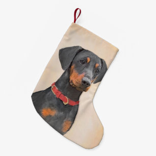 Meia De Natal Pequena Pintura Alemã Pinscher Pintura Original Arte Anima